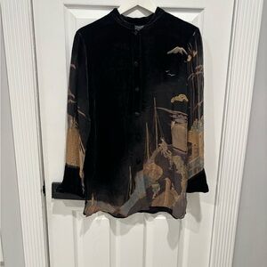 Citron Rayon& silk Blouse. Black Velvet Shirt Size: M